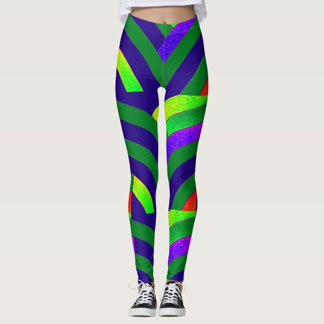 chic modern green/blue chevrons leggings (Front)