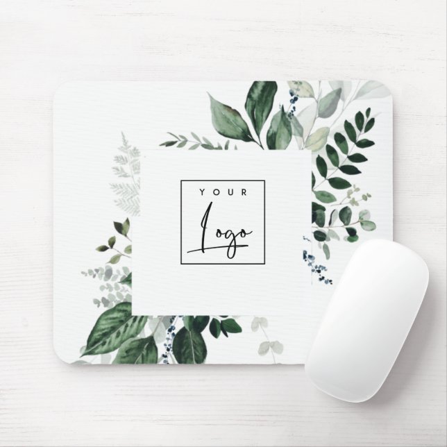 Chic Modern Green Leafy Tropical Foliage Fern Logo Mouse Pad (With Mouse)