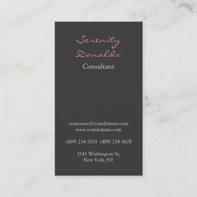 Chic Modern Grey Colour Handwriting Plain Unique Business Card (Front)