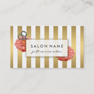 chic modern hair stylist hairstylist gold striped business card