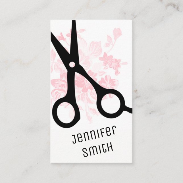 chic modern hairstylist hair stylist pink floral appointment card (Front)