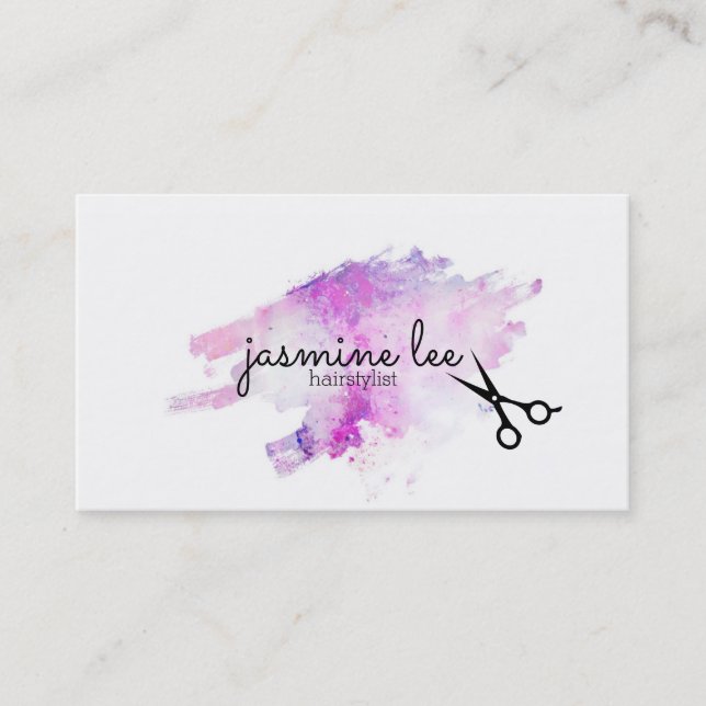 chic modern hairstylist watercolor calligraphy business card (Front)