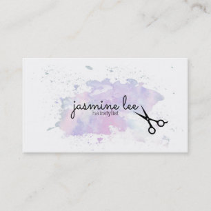 chic modern hairstylist watercolor calligraphy business card