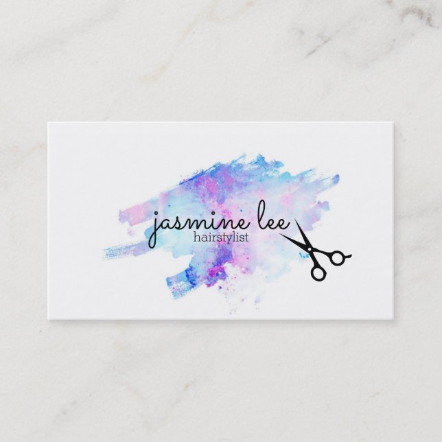 chic modern hairstylist watercolor calligraphy business card (Front)