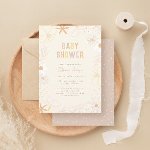 Chic Modern Hand-drawn Floral Boho Baby Shower Invitation