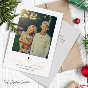 Chic Modern Hand Lettering Single Photo Foil Holiday Card