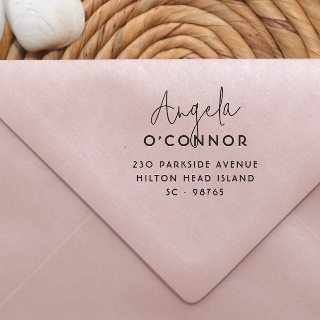 Chic Modern Handwriting Name & Return Address Self-inking Stamp (Stamp Mock-up)