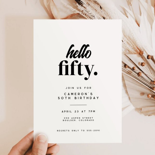 Chic Modern Hello Fifty 50th Birthday Party Invitation (Creator Uploaded)