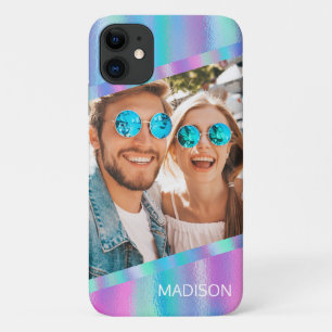 Chic Modern Iridescent Girly Photo Personalised iPhone 11 Case