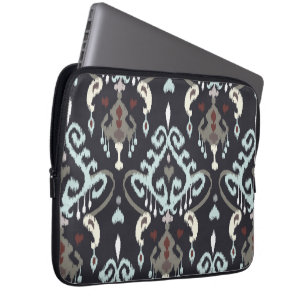 Chic modern light blue black ikat tribal pattern laptop sleeve
