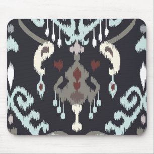 Chic modern light blue black ikat tribal pattern mouse pad