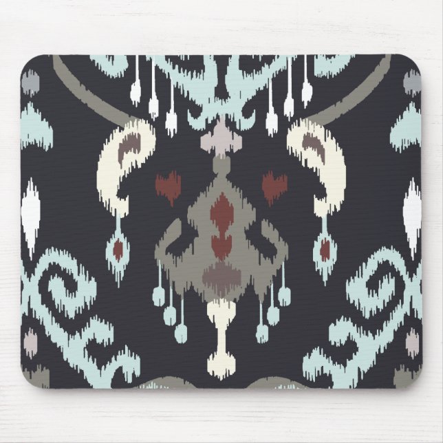 Chic modern light blue black ikat tribal pattern mouse pad (Front)
