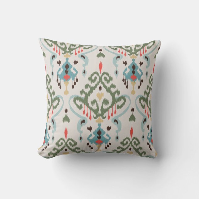 Chic modern light green blue ikat tribal pattern cushion (Front)