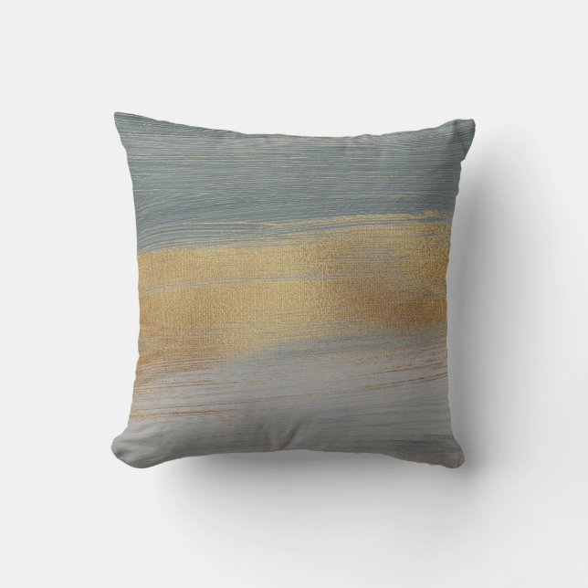 Chic Modern light Grey Gold Abstract Brushstrokes Cushion (Front)