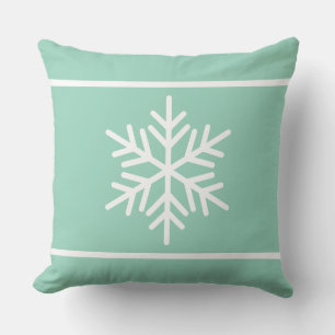 Chic Modern Light Teal White Stripes Snowflakes Cushion