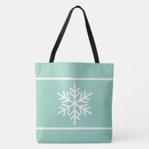 Chic Modern Light Teal White Stripes Snowflakes Tote Bag
