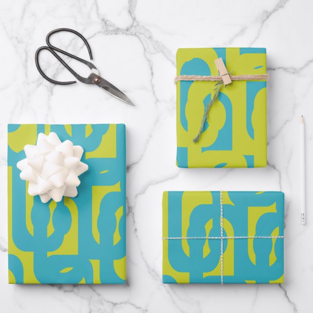 Chic Modern Lime and Turquoise Loop Pattern Wrapping Paper Sheet (Front)