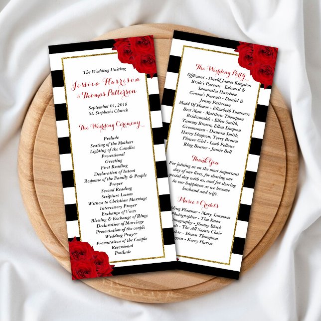 Chic Modern Luxe Red Roses Wedding Program Rack Card (Creator Uploaded)