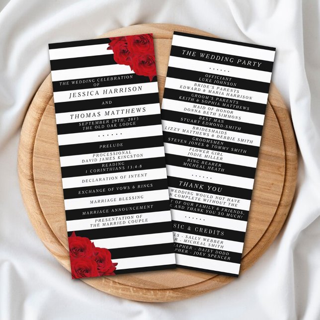 Chic Modern Luxe Red Roses Wedding Program Rack Card (Creator Uploaded)