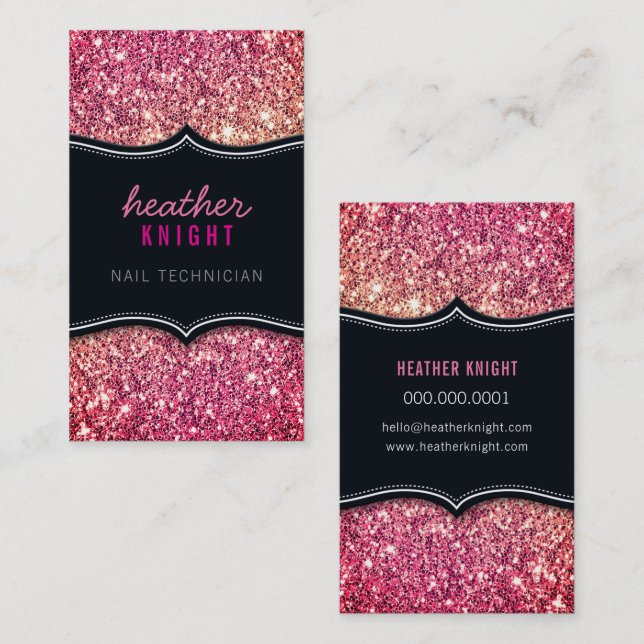 CHIC modern luxury glam glitter black pink Business Card (Front/Back)