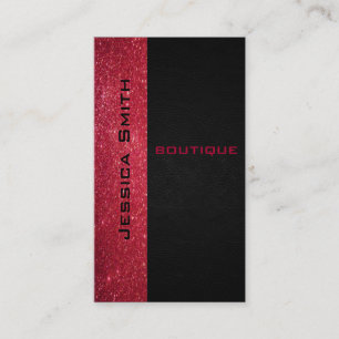 Chic modern luxury red glittery leather look business card