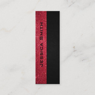 Chic modern luxury red glittery leather look mini business card