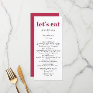 Chic Modern Magenta Red White Monogram Wedding  Menu