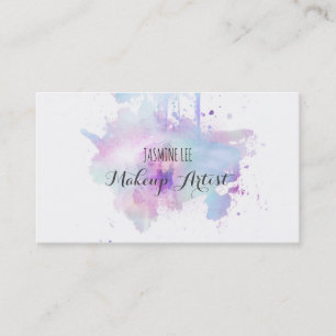 chic modern makeup artist watercolor blue grunge business card