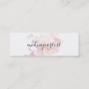 chic modern makeup artist watercolor pink flower mini business card