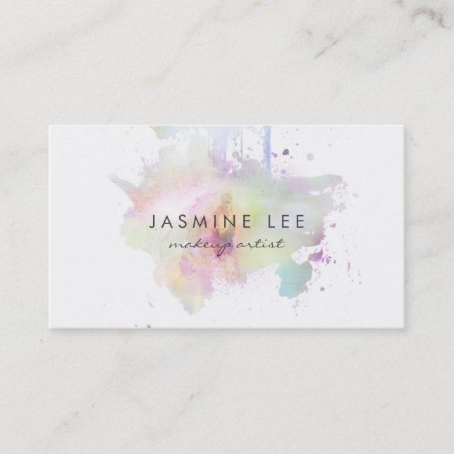 chic modern makeup artist watercolor purple grunge business card (Front)