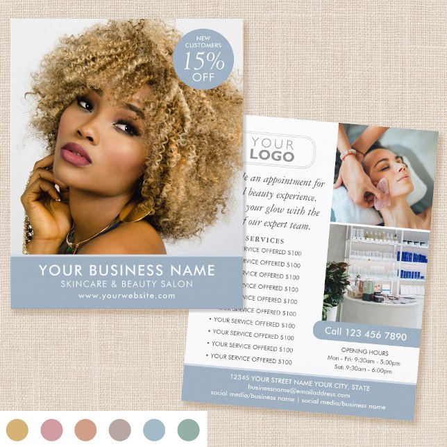 Chic Modern Makeup Beauty Salon Blue Business Flyer (Creator Uploaded)