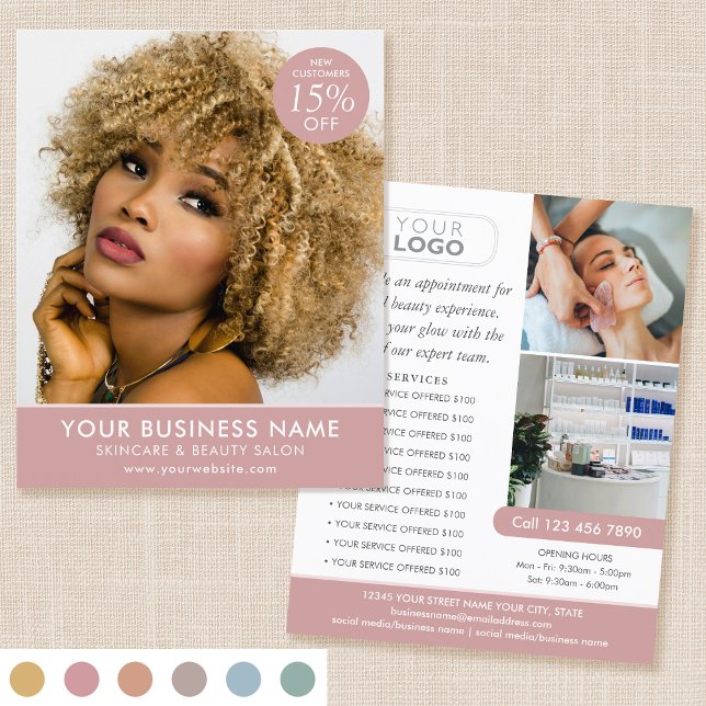 Chic Modern Makeup Beauty Salon Pink Business Flyer (Creator Uploaded)