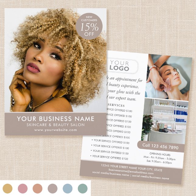 Chic Modern Makeup Beauty Salon Taupe Business Flyer (Creator Uploaded)