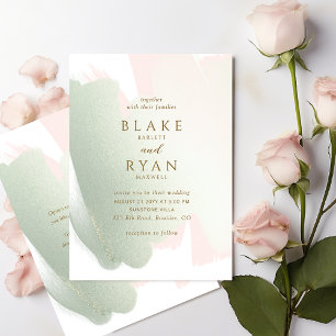 Chic Modern Minimal Blush Pink and Sage Wedding  Invitation