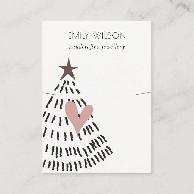 Chic Modern Minimal Christmas Tree Heart Necklace Business Card (Front)