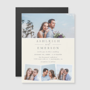 Chic Modern Minimalist Beige Photo Collage Wedding Magnetic Invitation
