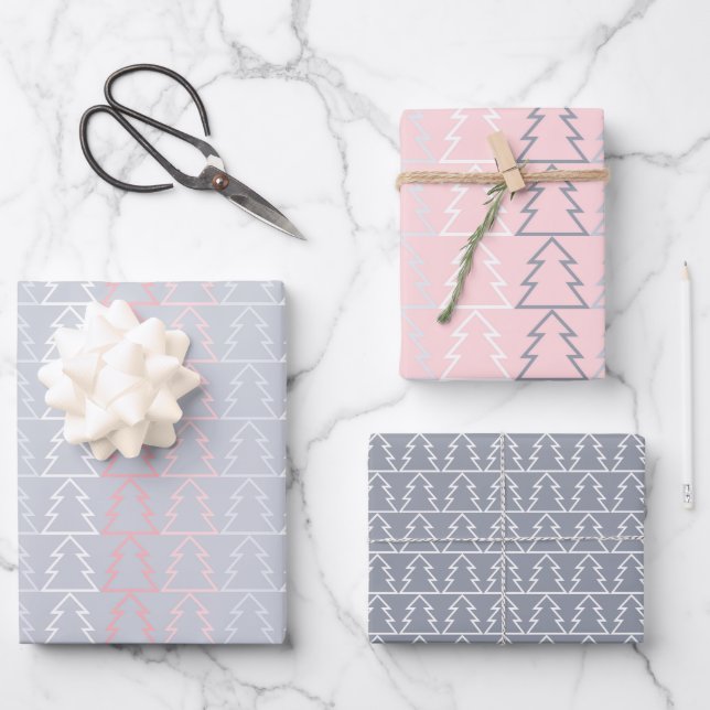 Chic Modern Minimalist Gray Pink Wrapping Paper Sheet (Front)