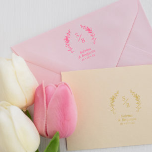 Chic Modern Minimalist Initials Twigs & Flowers Rubber Stamp