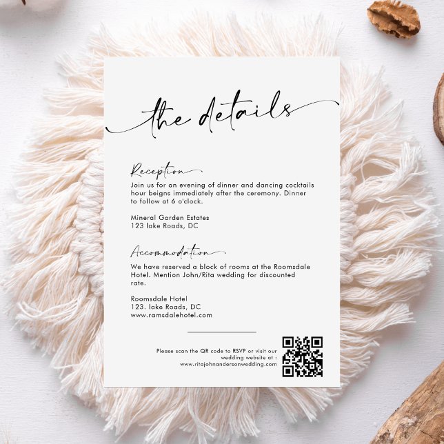 Chic Modern Minimalist Script Wedding Details Enclosure Card (Creator Uploaded)