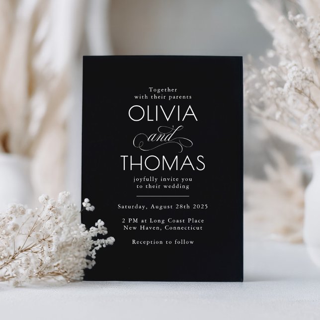 Chic Modern Minimalist Typography Black Wedding Invitation (Black Minimalist Modern Wedding Invitation)