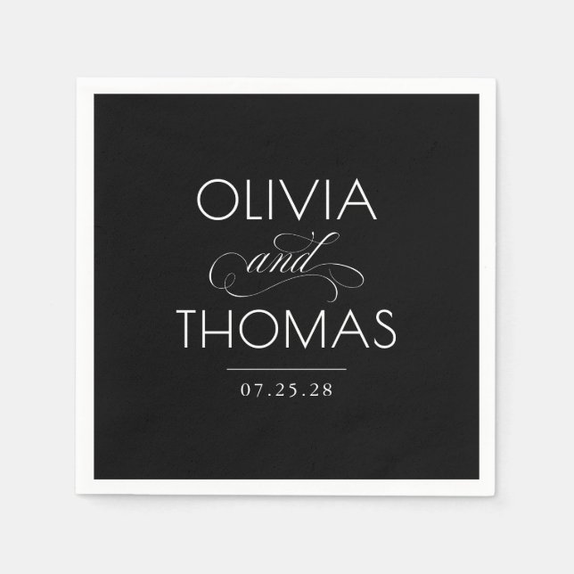 Chic Modern Minimalist Typography Black Wedding Napkin (Front)