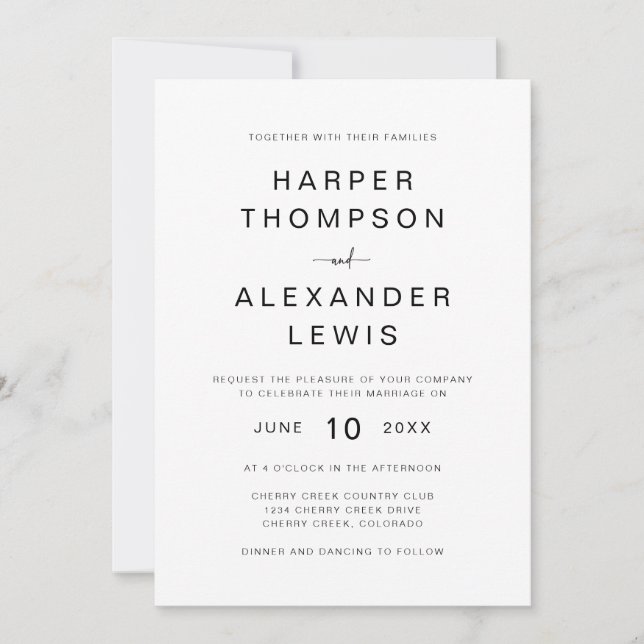 Chic Modern Minimalist Typography Wedding Invitation (Front)