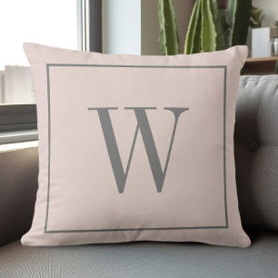Chic Modern Monogram Inital Farmhouse Pink & Grey Cushion