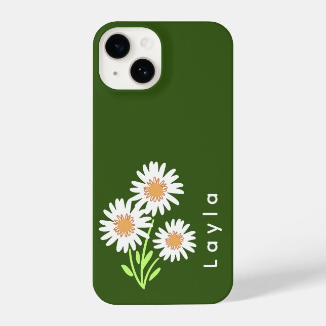 Chic Modern Monogrammed Green & White Floral  iPhone Case (Back)
