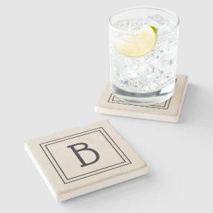 Chic Modern Monogrammed Tan & Black Initial Stone Coaster
