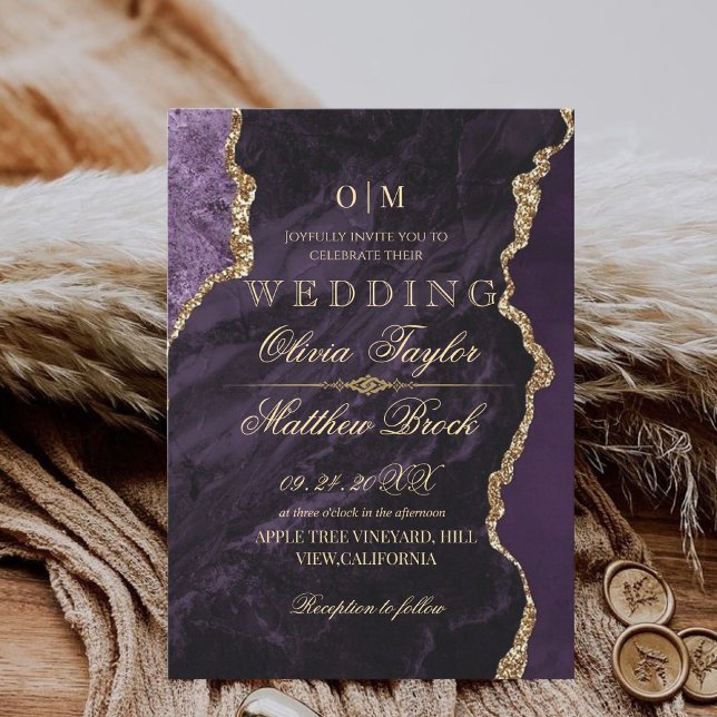 Chic Modern Moody Purple and Gold Wedding Invitation (Creator Uploaded)