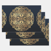 Chic Modern Navy Blue Gold Mandala
