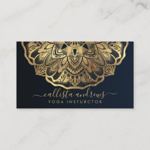 Chic Modern Navy Blue Gold Mandala Yoga Instructor Business Card