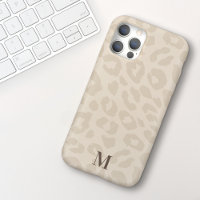 Chic Modern Neutral Colour Leopard Print Monogram