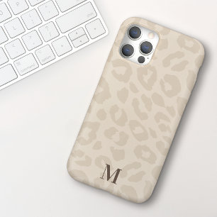 Chic Modern Neutral Colour Leopard Print Monogram iPhone 15 Case